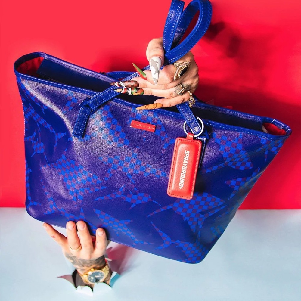 Authentic SprayGround Shark 🦈 Check BLUE Tote 👜 Never Used
